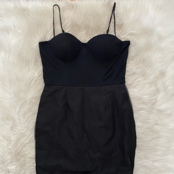 Fashion Nova Black Sheer Mesh Bustier Special Days Tulle Maxi Dress Mermaid Gown - Picture 3 of 13